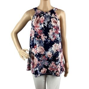 Honey Belle Floral Tank Top Size M Blue Pink
